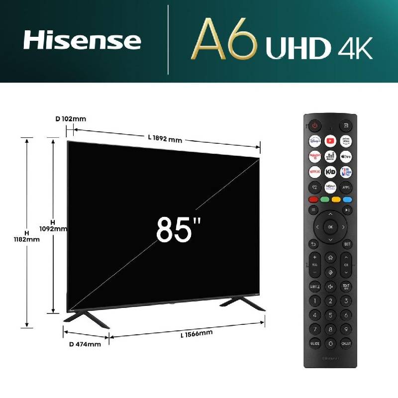 TV HISENSE 85″ Smart Série A6N LED 4K UHD - Noir - Image 5