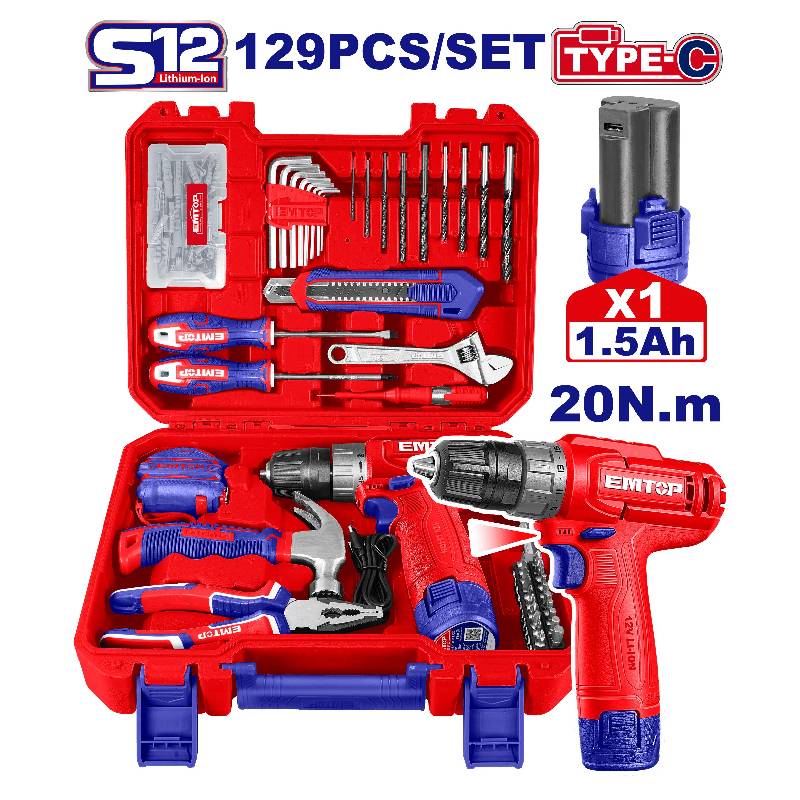 VALISE D'OUTILS & VISSEUSE EMTOP 12V 129P - EEDK12901 - Image 2
