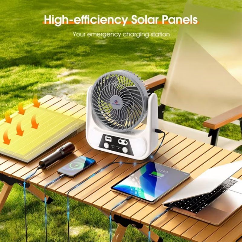 Ventilateur Solaire Portable avec Lampe LED EP-608 - Blanc - Image 6