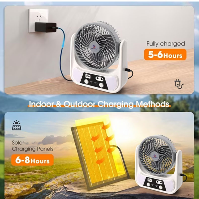 Ventilateur Solaire Portable avec Lampe LED EP-608 - Blanc - Image 2