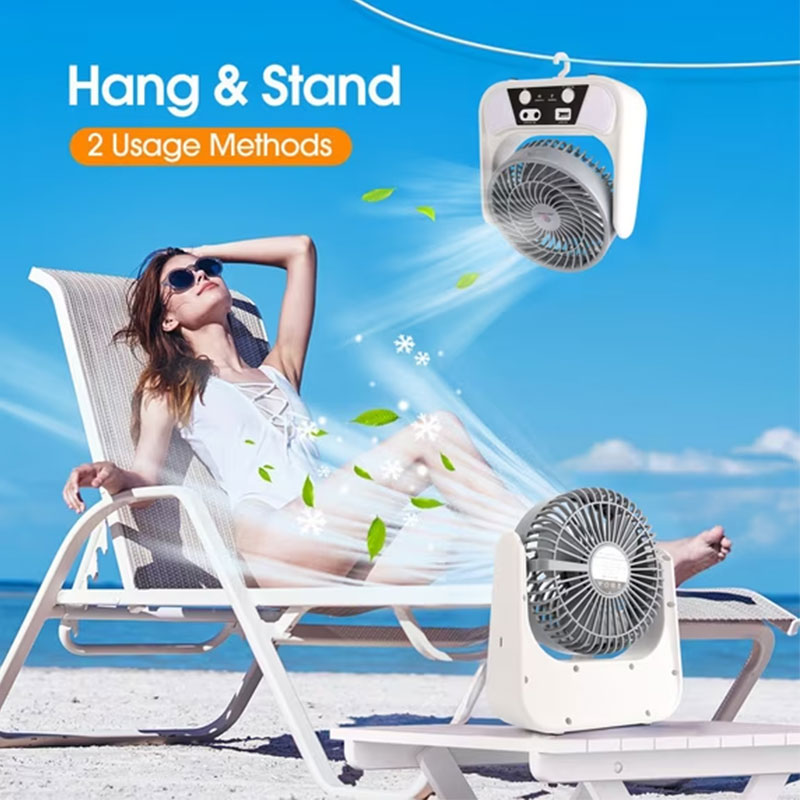 Ventilateur Solaire Portable avec Lampe LED EP-608 - Blanc - Image 5
