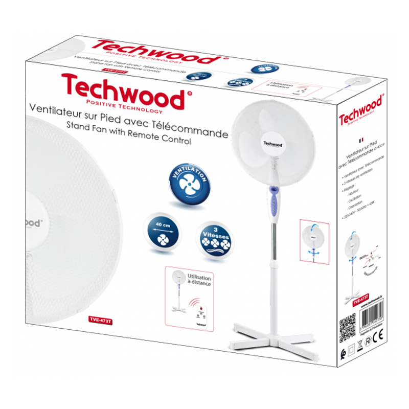 Ventilateur Sur Pied TECHWOOD TVE-473T - Blanc - Image 2