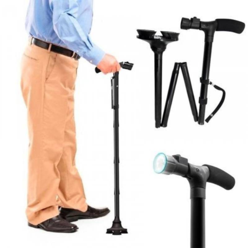 Canne De Marche Pliable 5 Hauteurs – Aluminium, Poignée Ergo, Embout Caoutchouc, Modèle Aléatoire